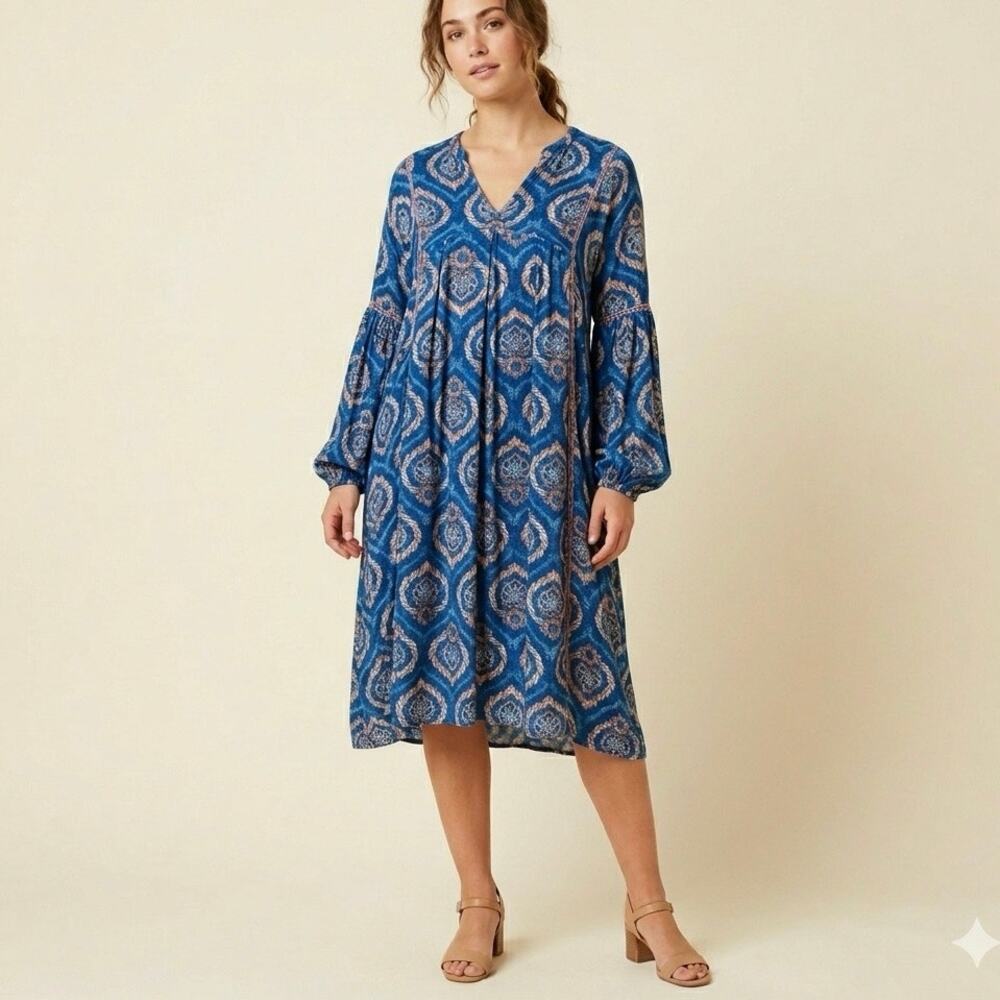 Cost Plus World Market Dress Small Medium S M Blue Paisley Viscose Boho Midi